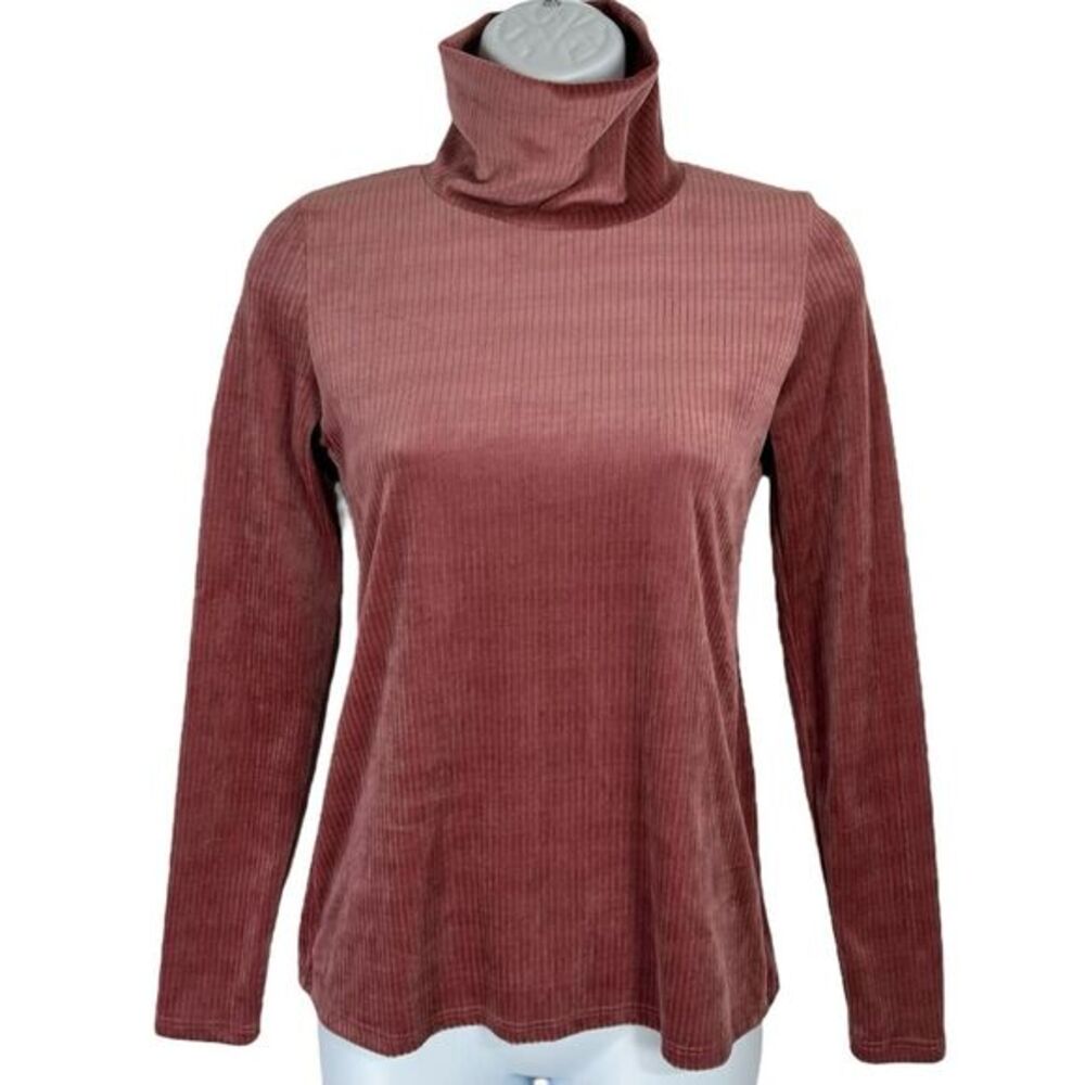 Go Couture Velvet Turtleneck Shirt Size XS Fitted Dusty Pink Ribbed Barbie USA